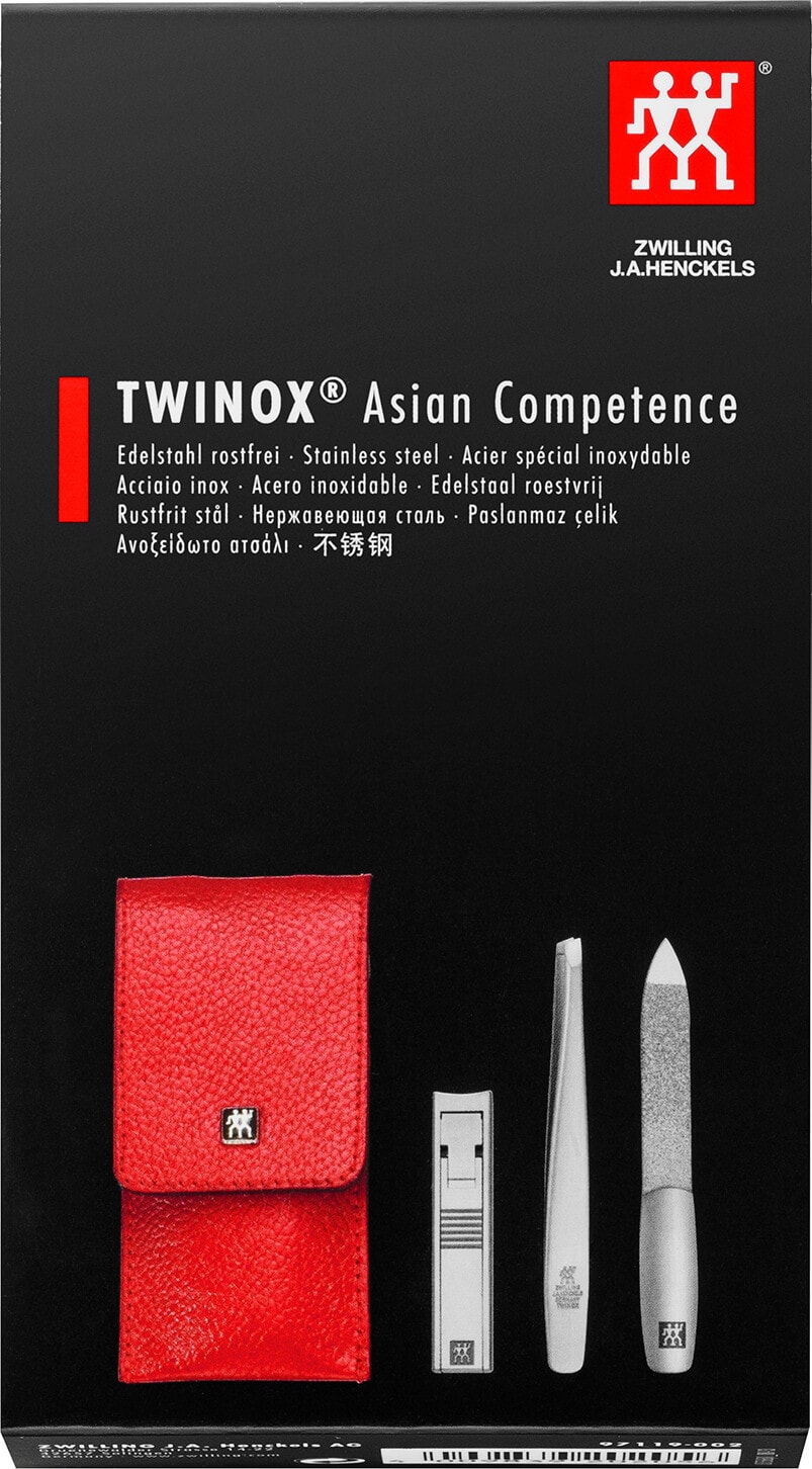 Zdjęcie Zestaw do manicure Zwilling Twinox – czerwone, skórzane etui, 3 elementy – Czerwony