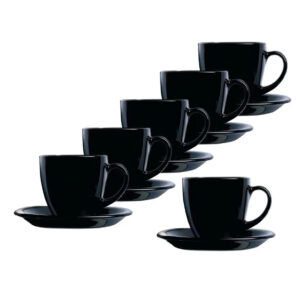 Luminarc Carine – komplet 6 filiżanek do kawy 220 ml ze spodkami czarny 00827